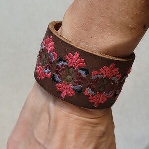 Embroidered Leather Cuff Bracelet